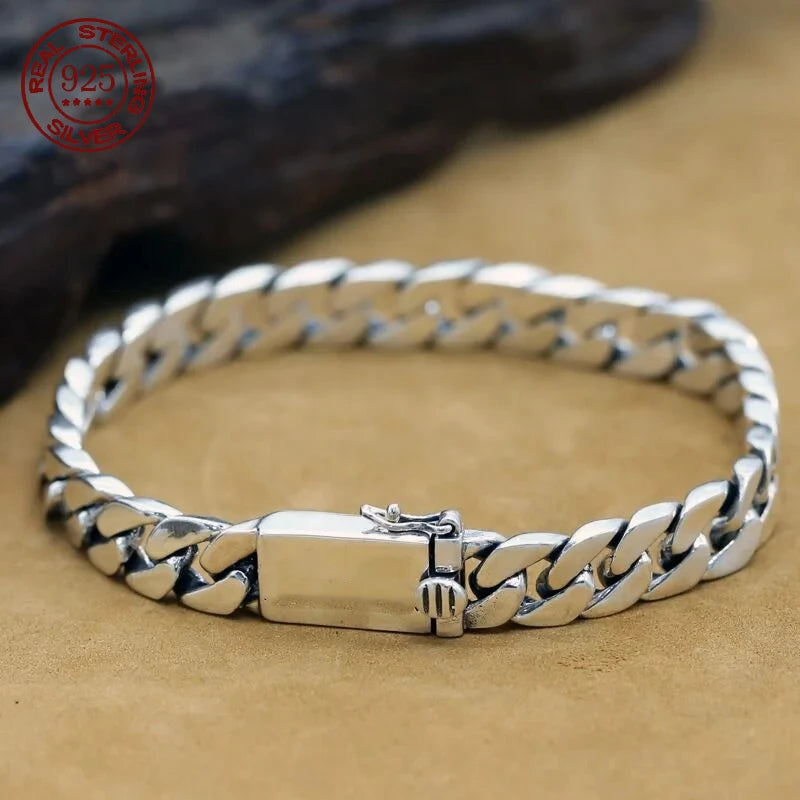Solid S925 Sterling Silver Bracelet 7MM 8MM 10MM Punk Argent 925 Silver Jewelry Never Fade Men Jewelry Gifts Past Test