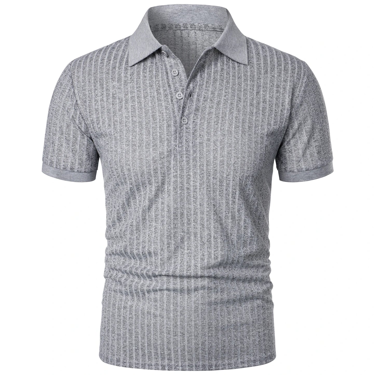 Men's running sports fitness wear summer high stretch vertical short-sleeved POLO shirt slim knit base shirt