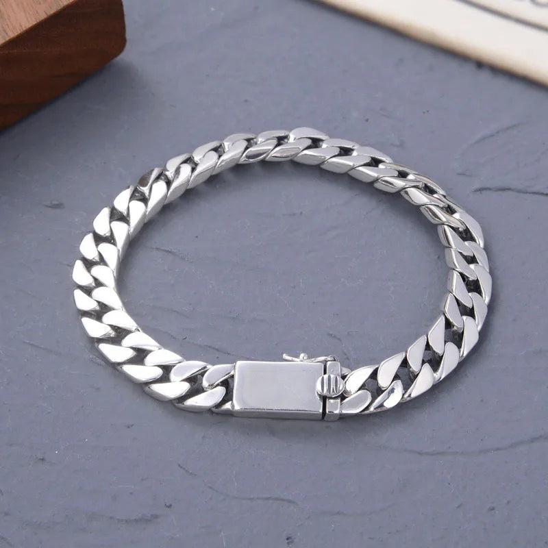 Solid S925 Sterling Silver Bracelet 7MM 8MM 10MM Punk Argent 925 Silver Jewelry Never Fade Men Jewelry Gifts Past Test