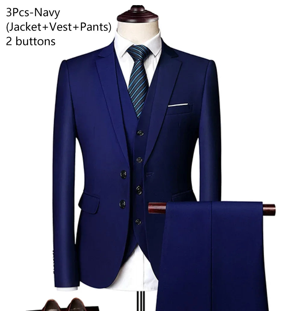 Men Suits For Business Wedding Blazers 2 Pieces 3 Sets Elegant Full Vest Pants Coats 2023 Formal Jackets