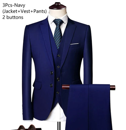 Men Suits For Business Wedding Blazers 2 Pieces 3 Sets Elegant Full Vest Pants Coats 2023 Formal Jackets