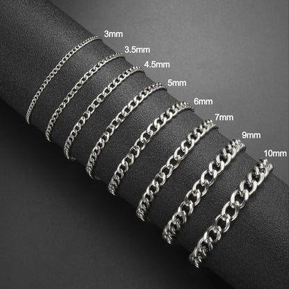 Teamer 3-10mm Wide Men's Cuban Chain Bracelet Women Stainless Steel Gold Color Minimalist Basic Figaro Chain Punk Jewelry Gift