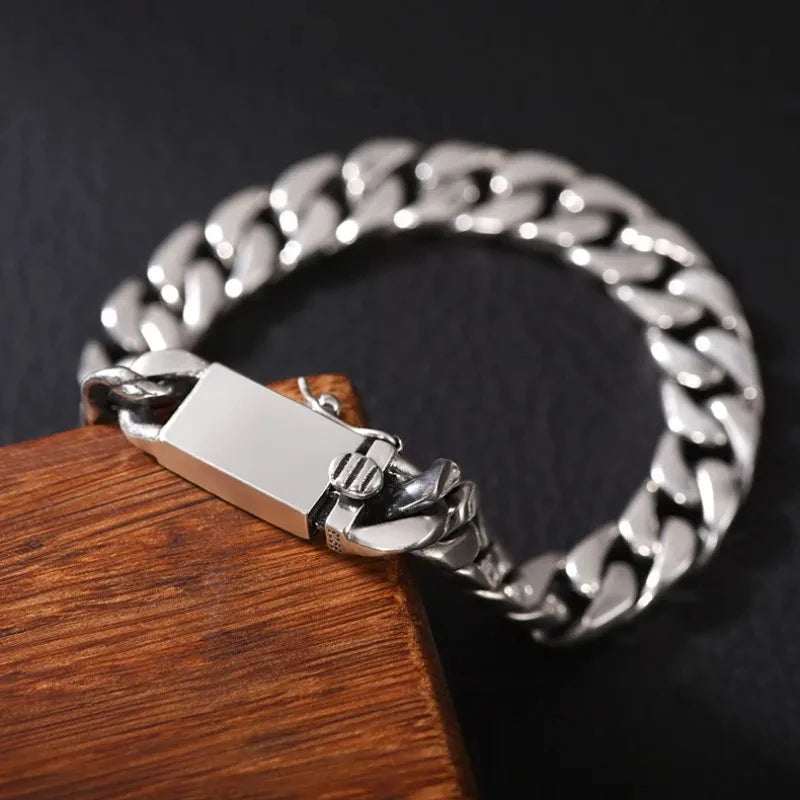 Solid S925 Sterling Silver Bracelet 7MM 8MM 10MM Punk Argent 925 Silver Jewelry Never Fade Men Jewelry Gifts Past Test