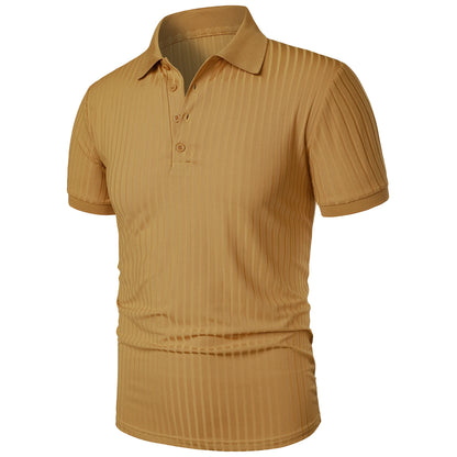Men's running sports fitness wear summer high stretch vertical short-sleeved POLO shirt slim knit base shirt