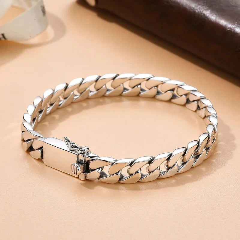 Solid S925 Sterling Silver Bracelet 7MM 8MM 10MM Punk Argent 925 Silver Jewelry Never Fade Men Jewelry Gifts Past Test