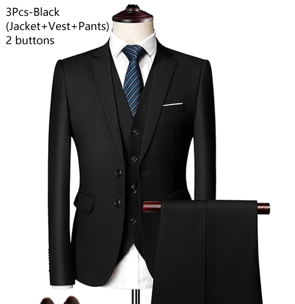 Men Suits For Business Wedding Blazers 2 Pieces 3 Sets Elegant Full Vest Pants Coats 2023 Formal Jackets