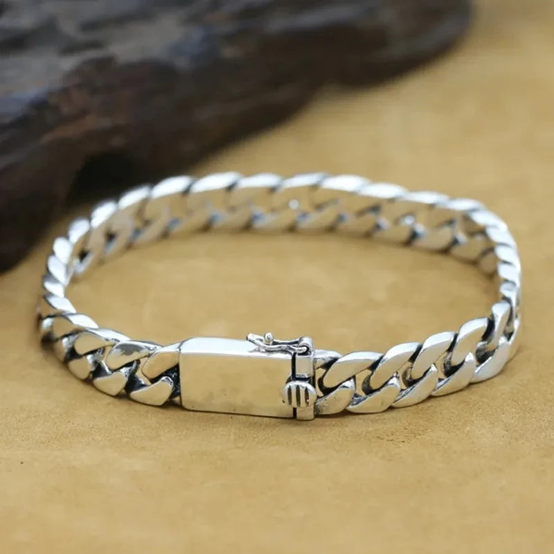 Solid S925 Sterling Silver Bracelet 7MM 8MM 10MM Punk Argent 925 Silver Jewelry Never Fade Men Jewelry Gifts Past Test