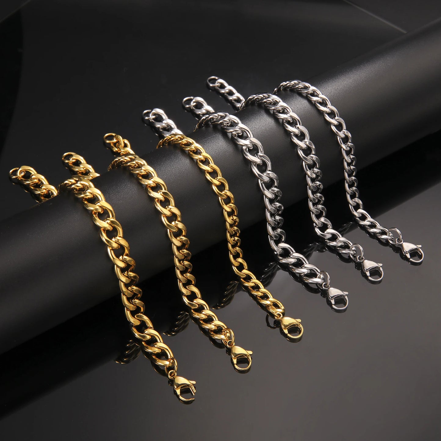 Teamer 3-10mm Wide Men's Cuban Chain Bracelet Women Stainless Steel Gold Color Minimalist Basic Figaro Chain Punk Jewelry Gift