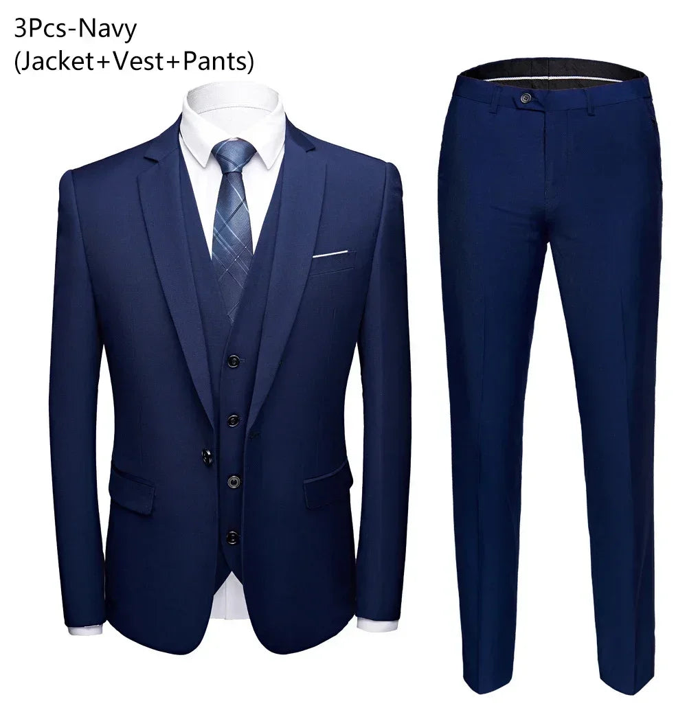 Men Suits For Business Wedding Blazers 2 Pieces 3 Sets Elegant Full Vest Pants Coats 2023 Formal Jackets