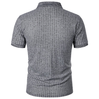 Men's running sports fitness wear summer high stretch vertical short-sleeved POLO shirt slim knit base shirt