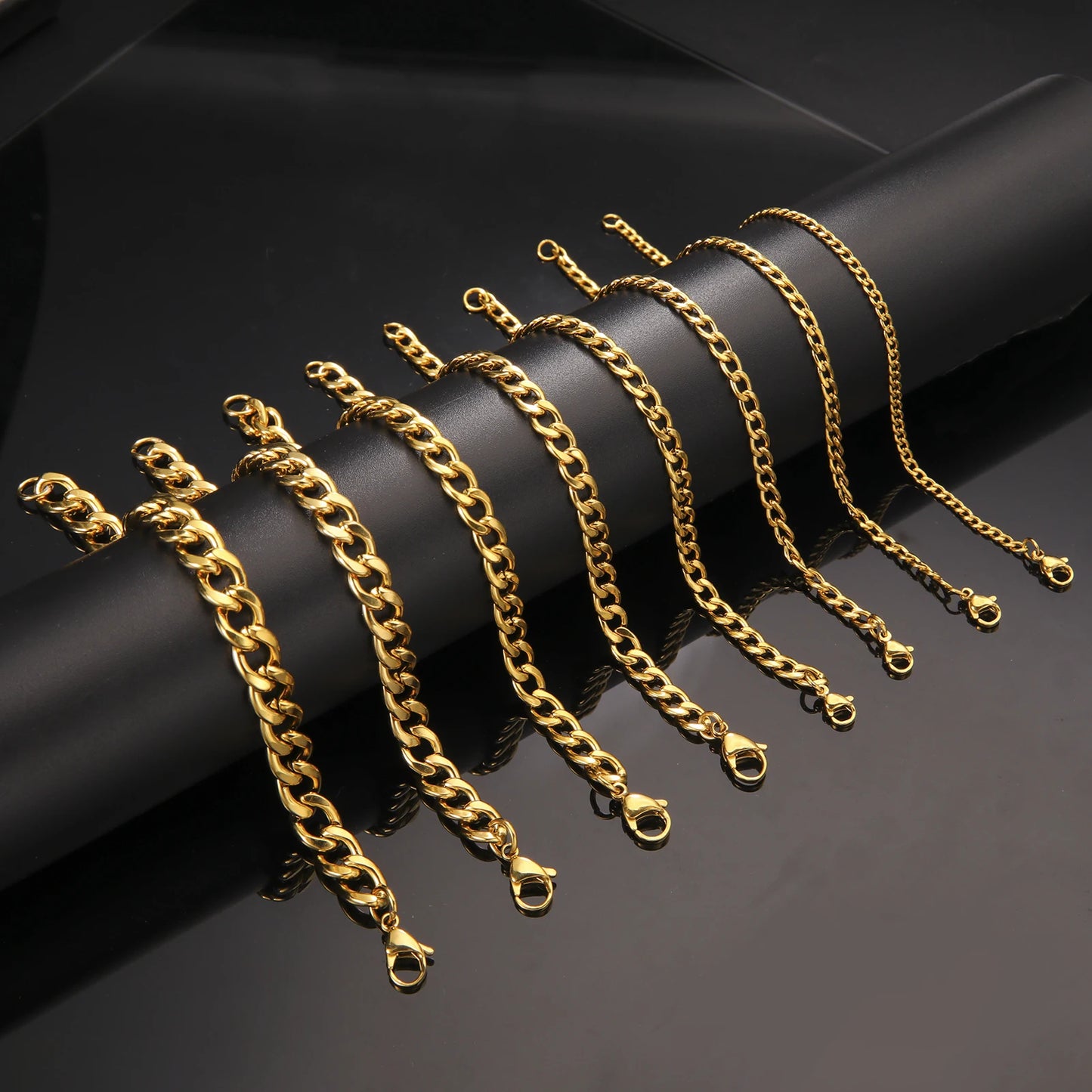 Teamer 3-10mm Wide Men's Cuban Chain Bracelet Women Stainless Steel Gold Color Minimalist Basic Figaro Chain Punk Jewelry Gift