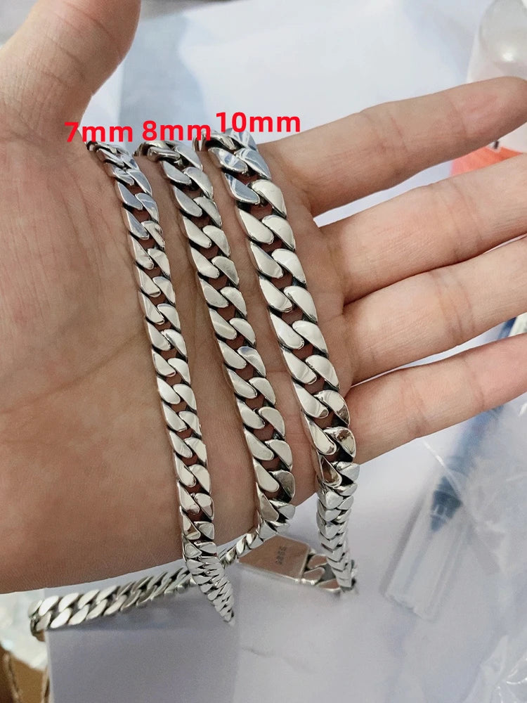 Solid S925 Sterling Silver Bracelet 7MM 8MM 10MM Punk Argent 925 Silver Jewelry Never Fade Men Jewelry Gifts Past Test