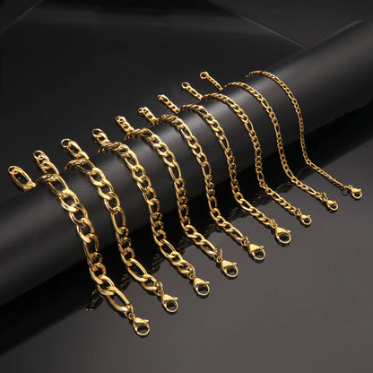 Teamer 3-10mm Wide Men's Cuban Chain Bracelet Women Stainless Steel Gold Color Minimalist Basic Figaro Chain Punk Jewelry Gift