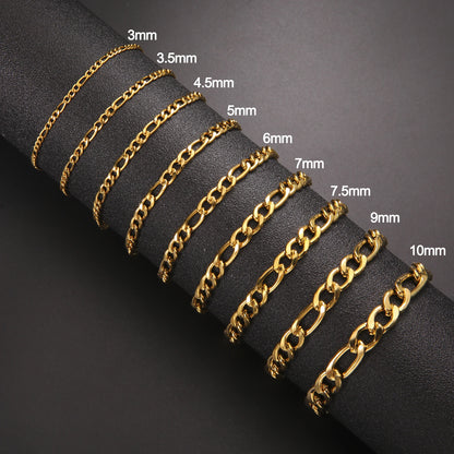 Teamer 3-10mm Wide Men's Cuban Chain Bracelet Women Stainless Steel Gold Color Minimalist Basic Figaro Chain Punk Jewelry Gift