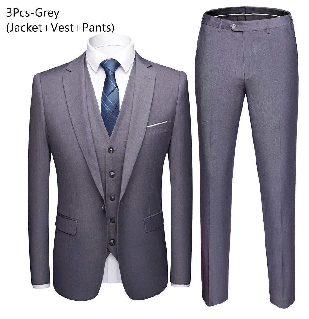 Men Suits For Business Wedding Blazers 2 Pieces 3 Sets Elegant Full Vest Pants Coats 2023 Formal Jackets