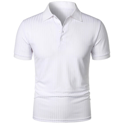 Men's running sports fitness wear summer high stretch vertical short-sleeved POLO shirt slim knit base shirt