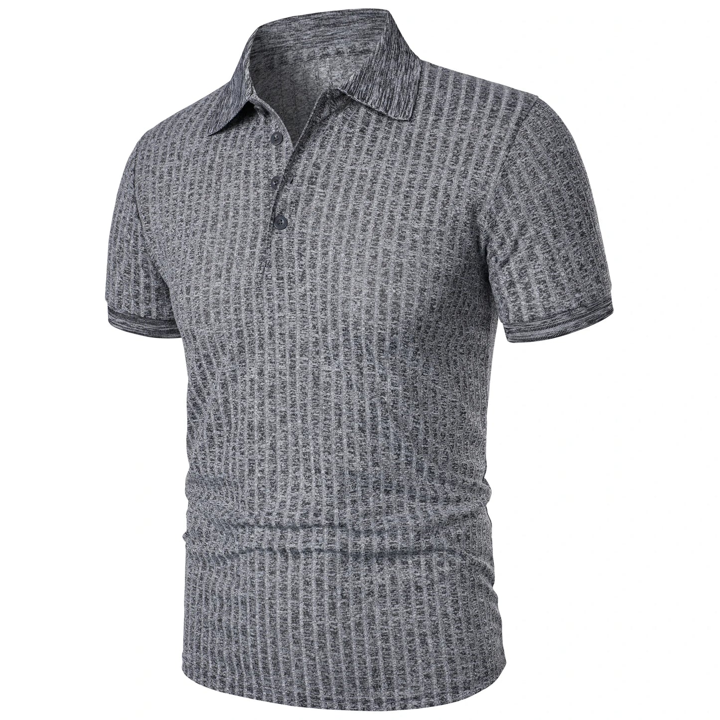 Men's running sports fitness wear summer high stretch vertical short-sleeved POLO shirt slim knit base shirt