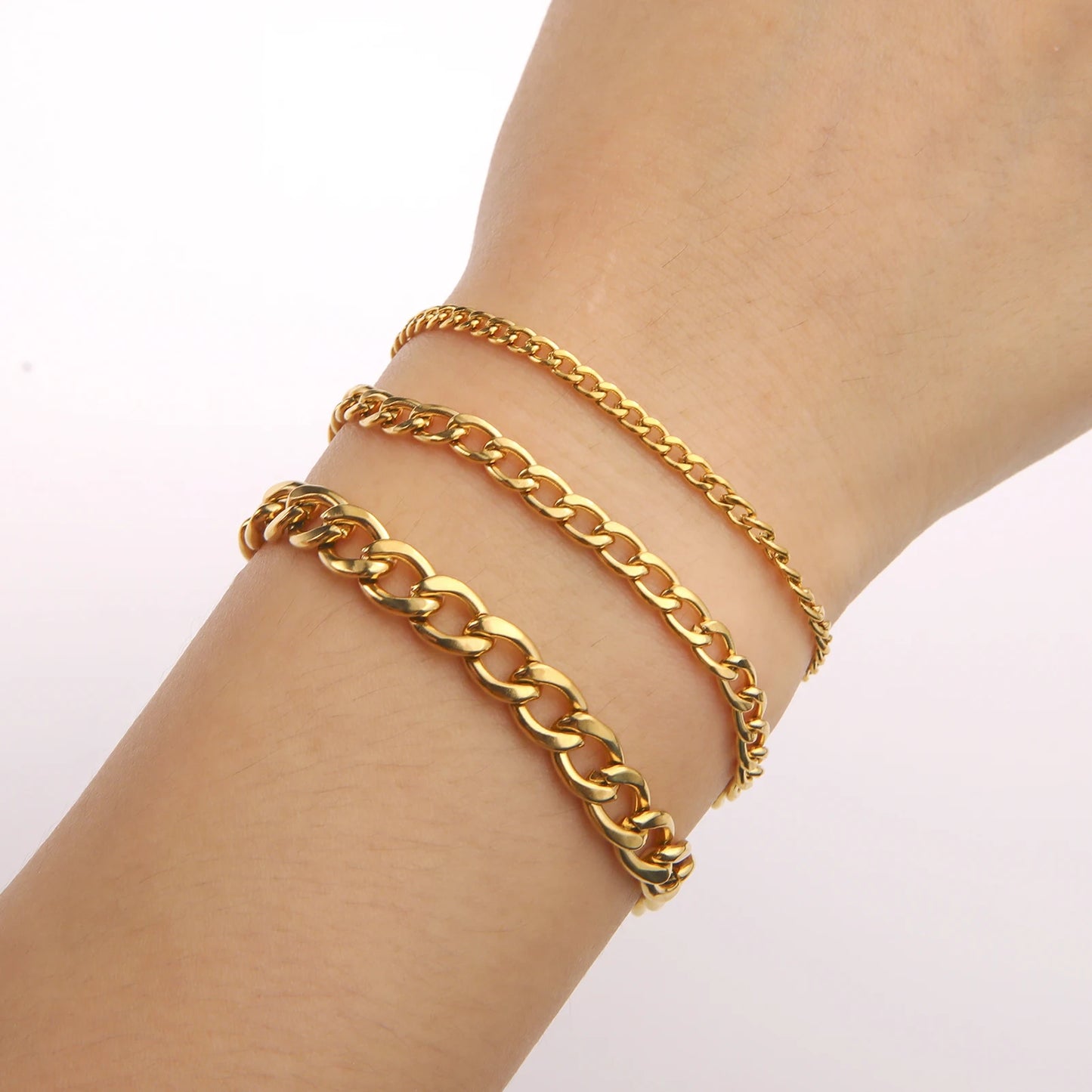 Teamer 3-10mm Wide Men's Cuban Chain Bracelet Women Stainless Steel Gold Color Minimalist Basic Figaro Chain Punk Jewelry Gift