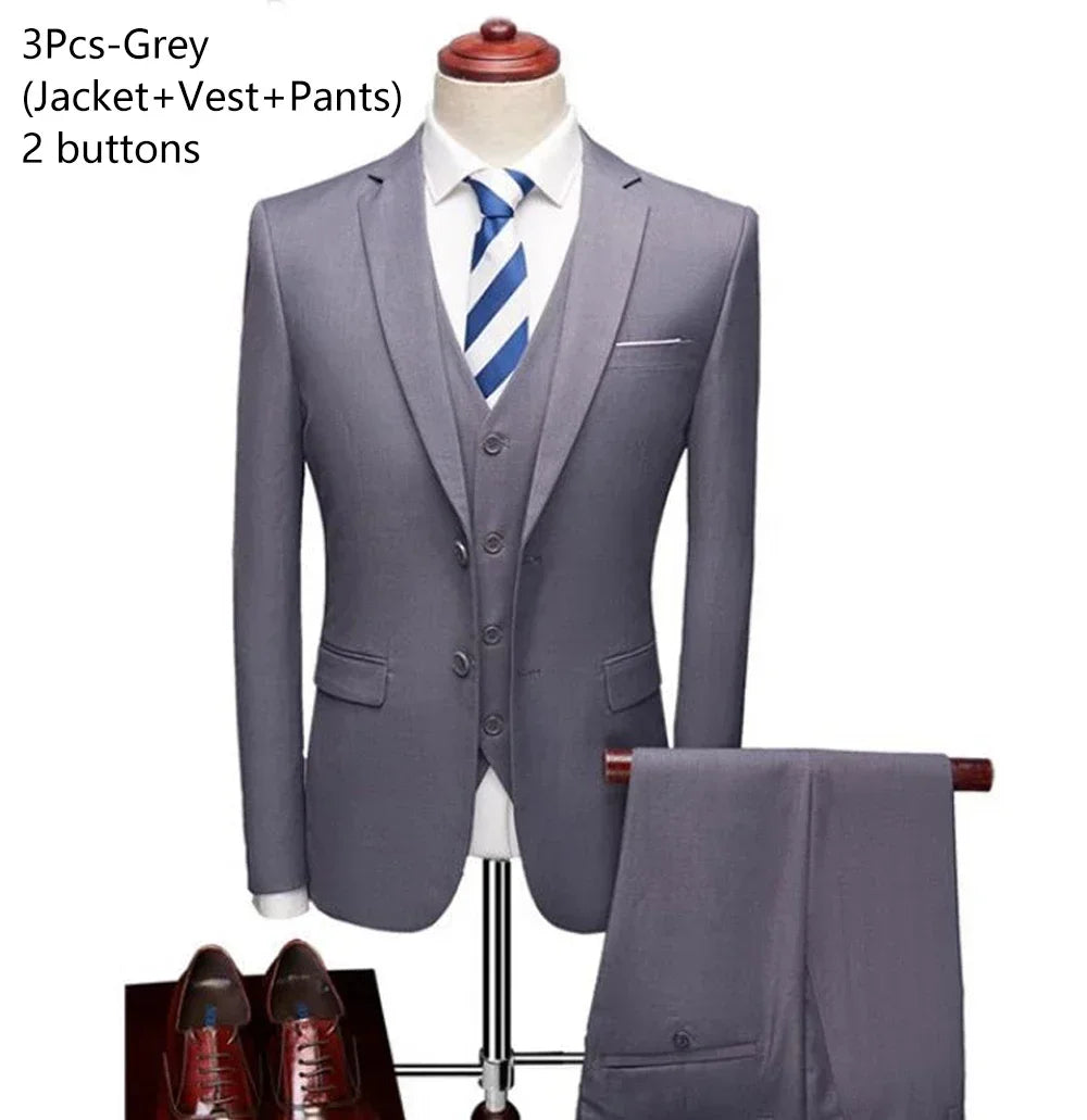 Men Suits For Business Wedding Blazers 2 Pieces 3 Sets Elegant Full Vest Pants Coats 2023 Formal Jackets