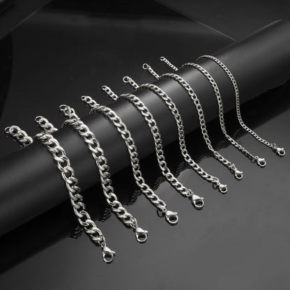 Teamer 3-10mm Wide Men's Cuban Chain Bracelet Women Stainless Steel Gold Color Minimalist Basic Figaro Chain Punk Jewelry Gift