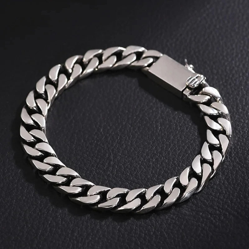 Solid S925 Sterling Silver Bracelet 7MM 8MM 10MM Punk Argent 925 Silver Jewelry Never Fade Men Jewelry Gifts Past Test