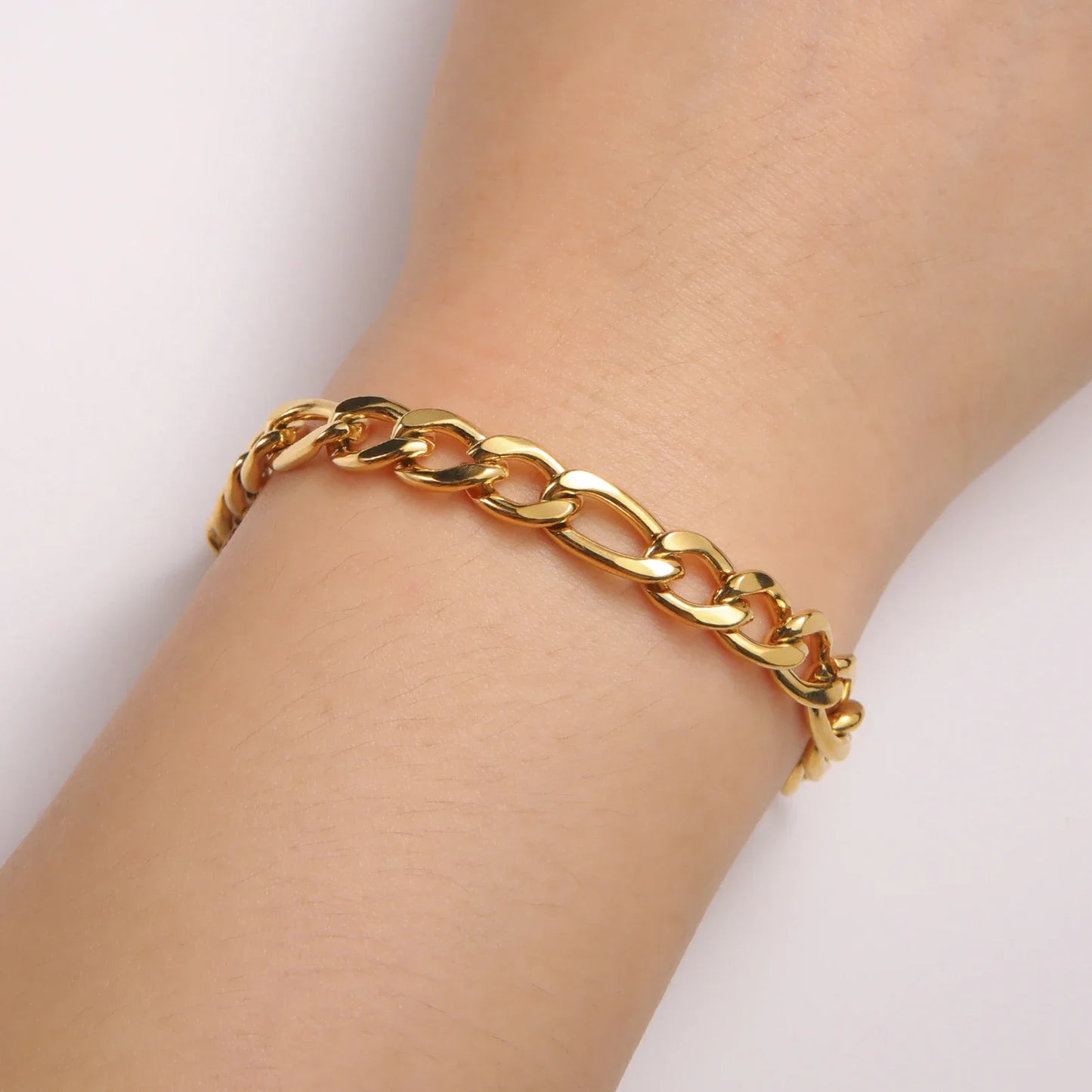 Teamer 3-10mm Wide Men's Cuban Chain Bracelet Women Stainless Steel Gold Color Minimalist Basic Figaro Chain Punk Jewelry Gift