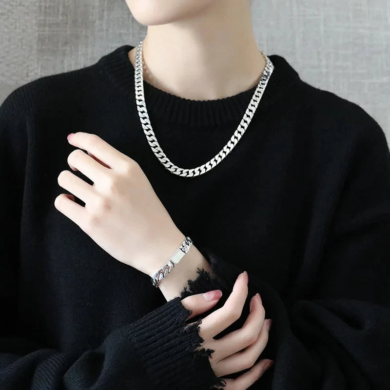 Solid S925 Sterling Silver Bracelet 7MM 8MM 10MM Punk Argent 925 Silver Jewelry Never Fade Men Jewelry Gifts Past Test