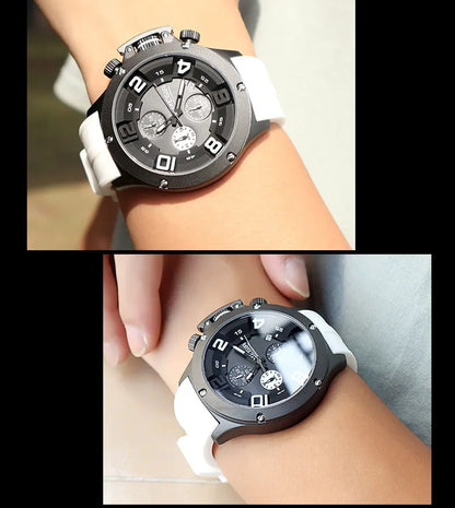 MEGIR Military Sport Quartz Watch Men Fashion Waterproof Wristwatch with Silicone Strap Luminous Hands Date Chronograph Black