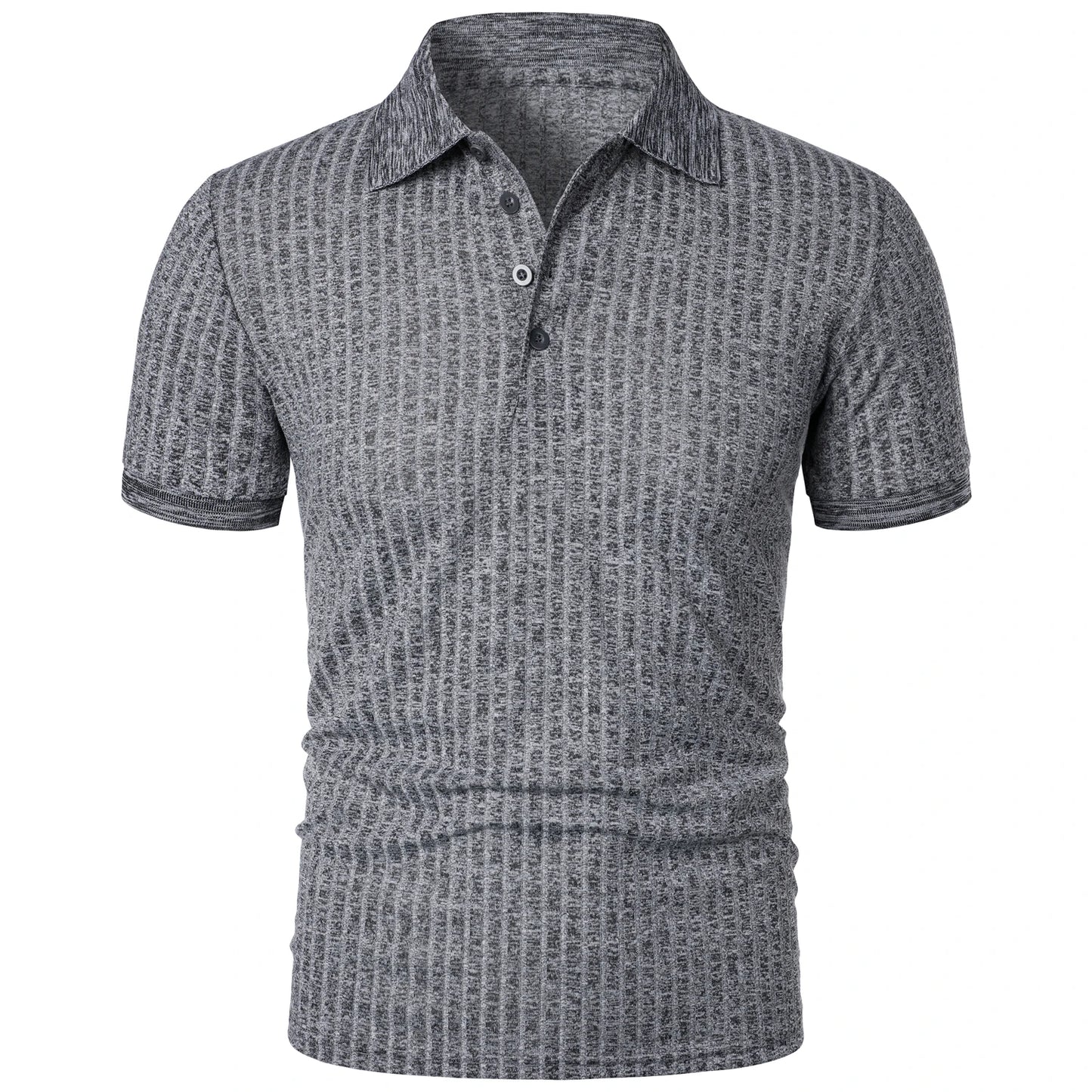 Men's running sports fitness wear summer high stretch vertical short-sleeved POLO shirt slim knit base shirt