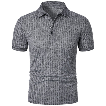Men's running sports fitness wear summer high stretch vertical short-sleeved POLO shirt slim knit base shirt