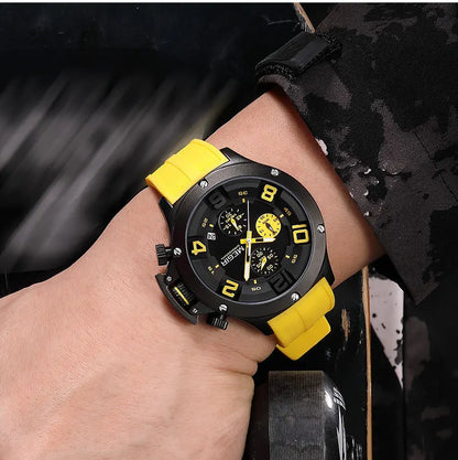 MEGIR Military Sport Quartz Watch Men Fashion Waterproof Wristwatch with Silicone Strap Luminous Hands Date Chronograph Black