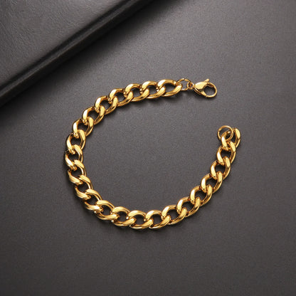 Teamer 3-10mm Wide Men's Cuban Chain Bracelet Women Stainless Steel Gold Color Minimalist Basic Figaro Chain Punk Jewelry Gift