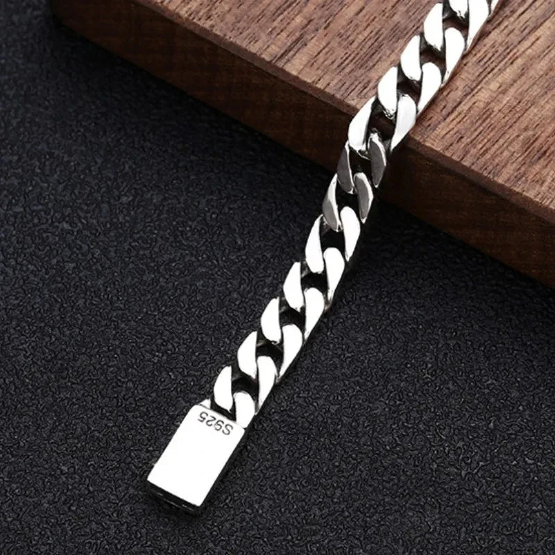 Solid S925 Sterling Silver Bracelet 7MM 8MM 10MM Punk Argent 925 Silver Jewelry Never Fade Men Jewelry Gifts Past Test