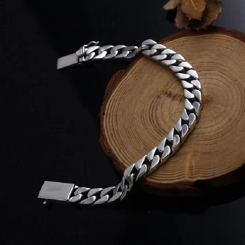 Solid S925 Sterling Silver Bracelet 7MM 8MM 10MM Punk Argent 925 Silver Jewelry Never Fade Men Jewelry Gifts Past Test