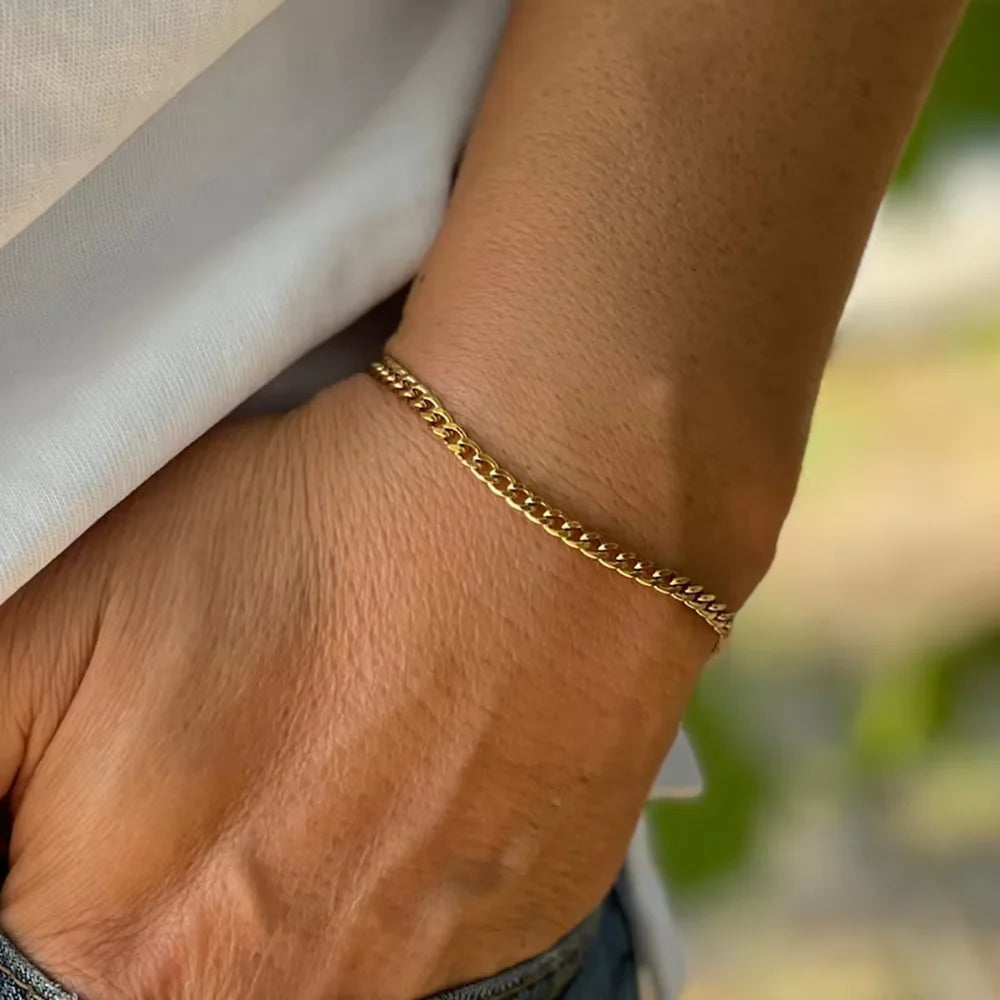 Teamer 3-10mm Wide Men's Cuban Chain Bracelet Women Stainless Steel Gold Color Minimalist Basic Figaro Chain Punk Jewelry Gift