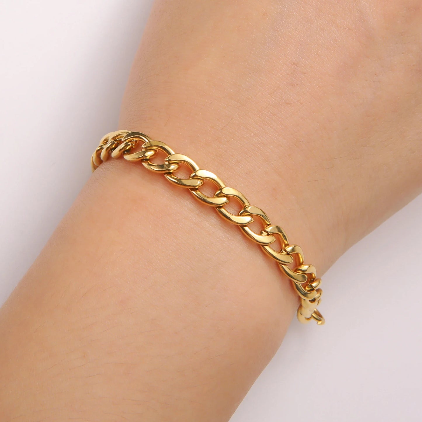 Teamer 3-10mm Wide Men's Cuban Chain Bracelet Women Stainless Steel Gold Color Minimalist Basic Figaro Chain Punk Jewelry Gift