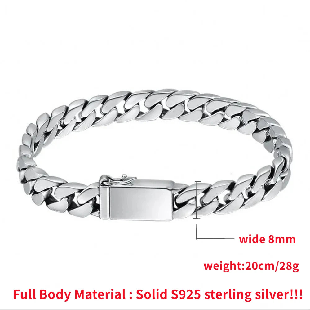 Solid S925 Sterling Silver Bracelet 7MM 8MM 10MM Punk Argent 925 Silver Jewelry Never Fade Men Jewelry Gifts Past Test