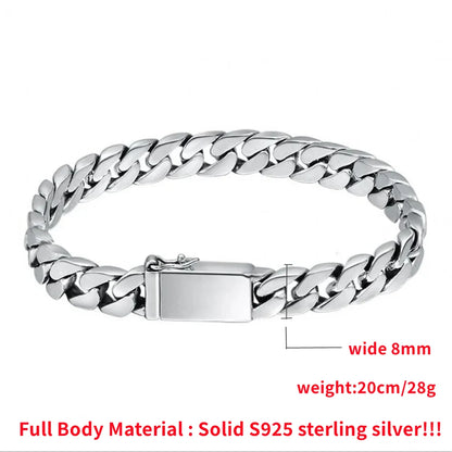 Solid S925 Sterling Silver Bracelet 7MM 8MM 10MM Punk Argent 925 Silver Jewelry Never Fade Men Jewelry Gifts Past Test