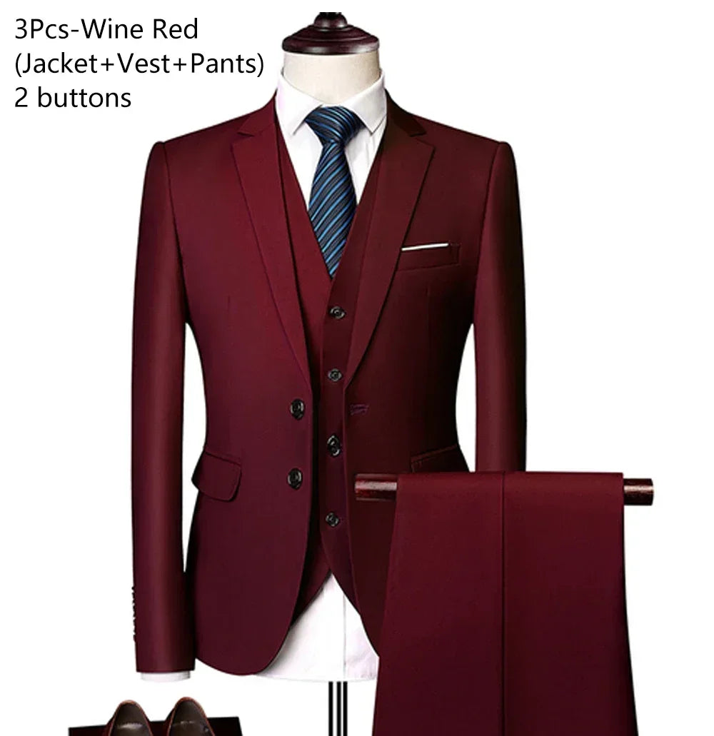 Men Suits For Business Wedding Blazers 2 Pieces 3 Sets Elegant Full Vest Pants Coats 2023 Formal Jackets