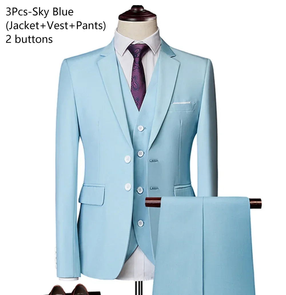 Men Suits For Business Wedding Blazers 2 Pieces 3 Sets Elegant Full Vest Pants Coats 2023 Formal Jackets