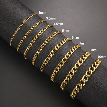 Teamer 3-10mm Wide Men's Cuban Chain Bracelet Women Stainless Steel Gold Color Minimalist Basic Figaro Chain Punk Jewelry Gift