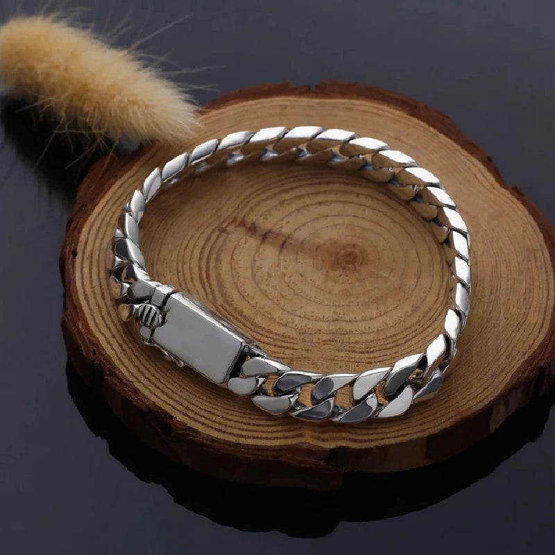 Solid S925 Sterling Silver Bracelet 7MM 8MM 10MM Punk Argent 925 Silver Jewelry Never Fade Men Jewelry Gifts Past Test